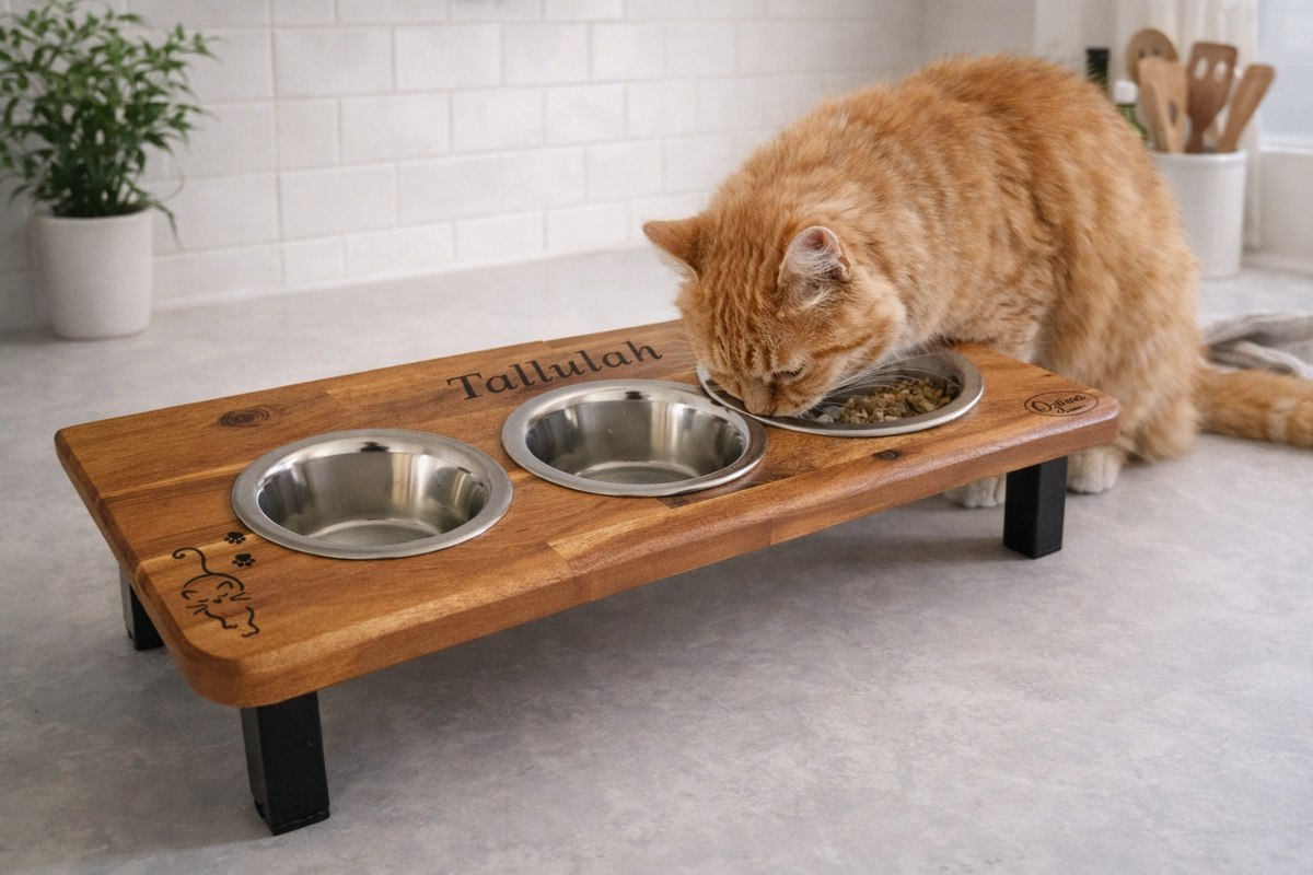 Elevated Triple Cat Feeding Station with 3 x Stainless Steel Bowls – Oztima  Grazing Boards