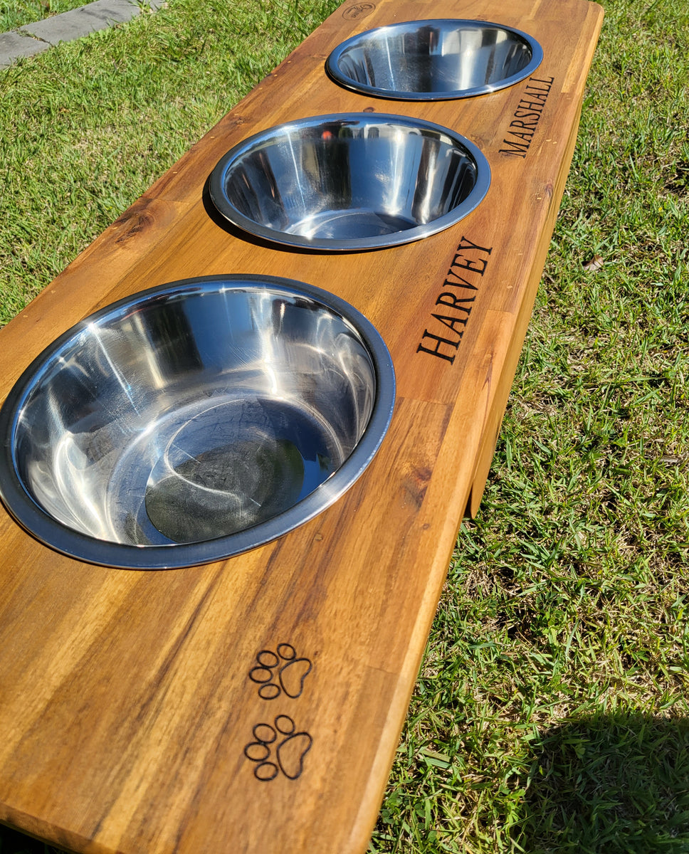 Elevated Triple Large Dog Feeding Station with Stainless Steel