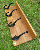 Coat / Hat /Bag/ Key Rack with Shelf and 4 x Cast Iron Hooks Free Engraving, great as a gift idea