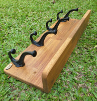 Coat / Hat /Bag/ Key Rack with Shelf and 4 x Cast Iron Hooks Free Engraving, great as a gift idea