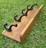 Coat / Hat /Bag/ Key Rack with Shelf and 4 x Cast Iron Hooks Free Engraving, great as a gift idea