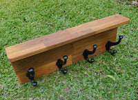 Coat / Hat /Bag/ Key Rack with Shelf and 4 x Cast Iron Hooks Free Engraving, great as a gift idea