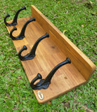 Coat / Hat /Bag/ Key Rack with Shelf and 4 x Cast Iron Hooks Free Engraving, great as a gift idea