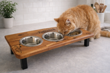 Elevated Triple Cat Feeding Station with 3 x Stainless Steel Bowls