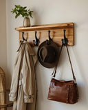 Coat / Hat /Bag/ Key Rack with Shelf and 4 x Cast Iron Hooks Free Engraving, great as a gift idea