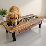 Elevated Medium Triple Dog Feeding Station with 3 x Stainless Steel Dishes Flat Pack