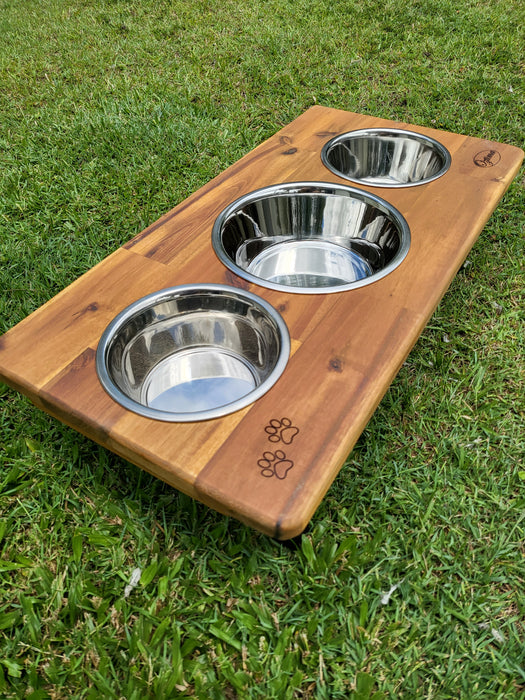 Elevated Medium Dog Feeding Station 3 Stainless Steel Dishes 2 x Med, 1 x Large. Flat Pack