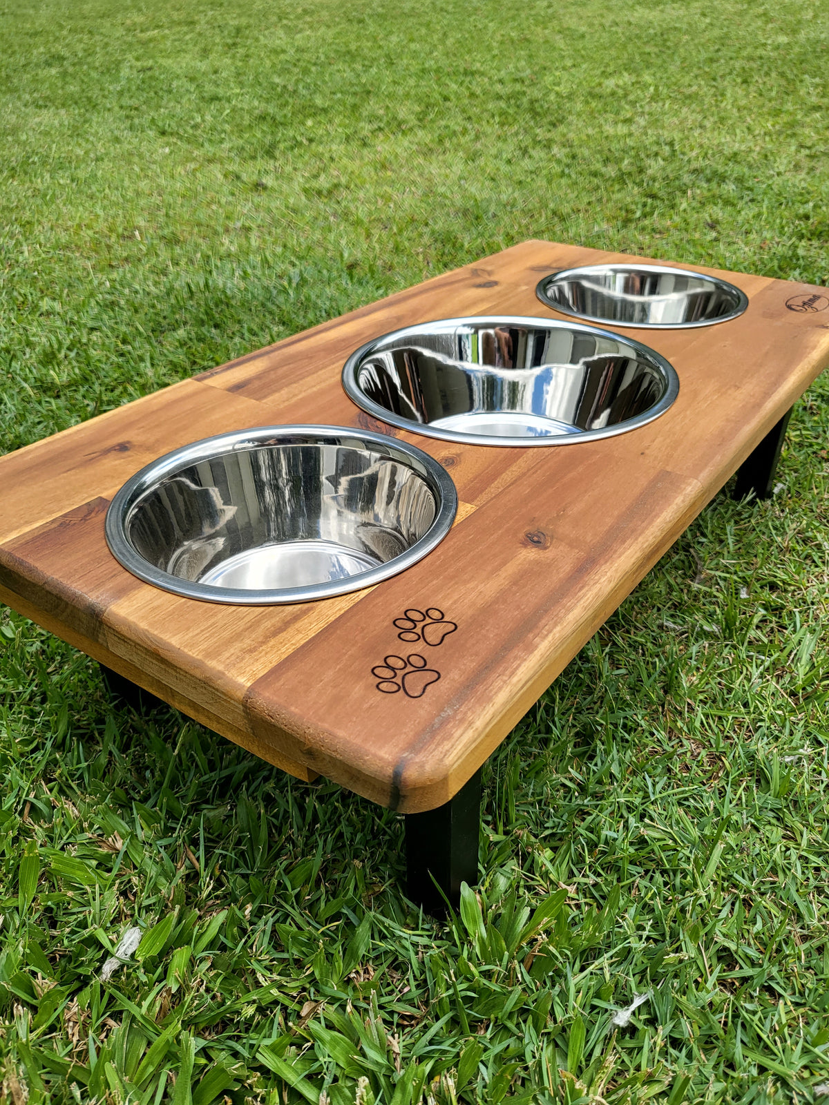 Elevated Medium Dog Feeding Station 3 Stainless Steel Dishes 2 x Med