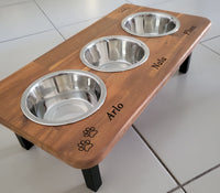 Elevated Medium Triple Dog Feeding Station with 3 x Stainless Steel Dishes Flat Pack