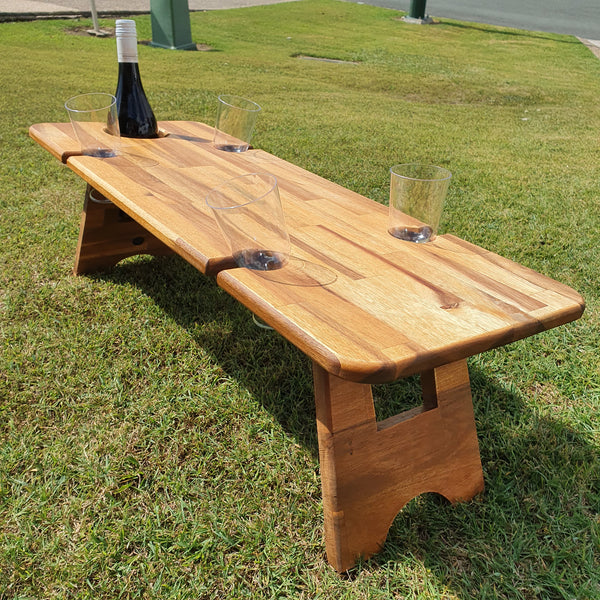 Foldable Wine Picnic Table / Camping Table Holds 4 x Wine Glasses & Wine Bottle